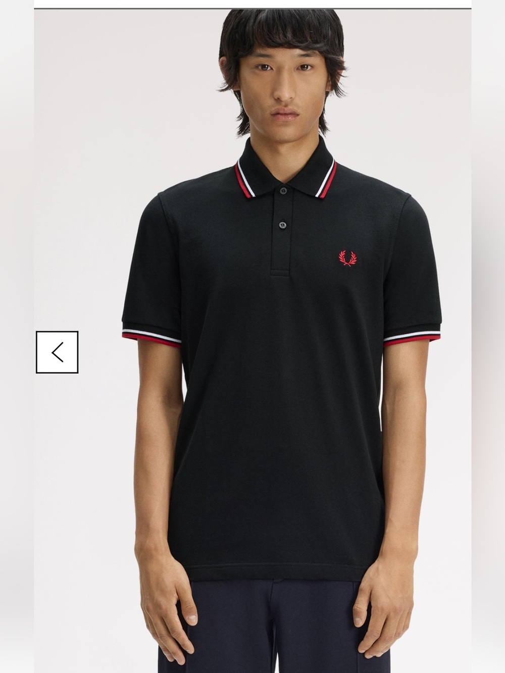 Fred Perry black with white and red tips Made in England polo shirt